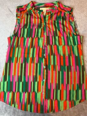 Banana Republic Colorful Sleeveless Blouse S Bright Print Button Front Top